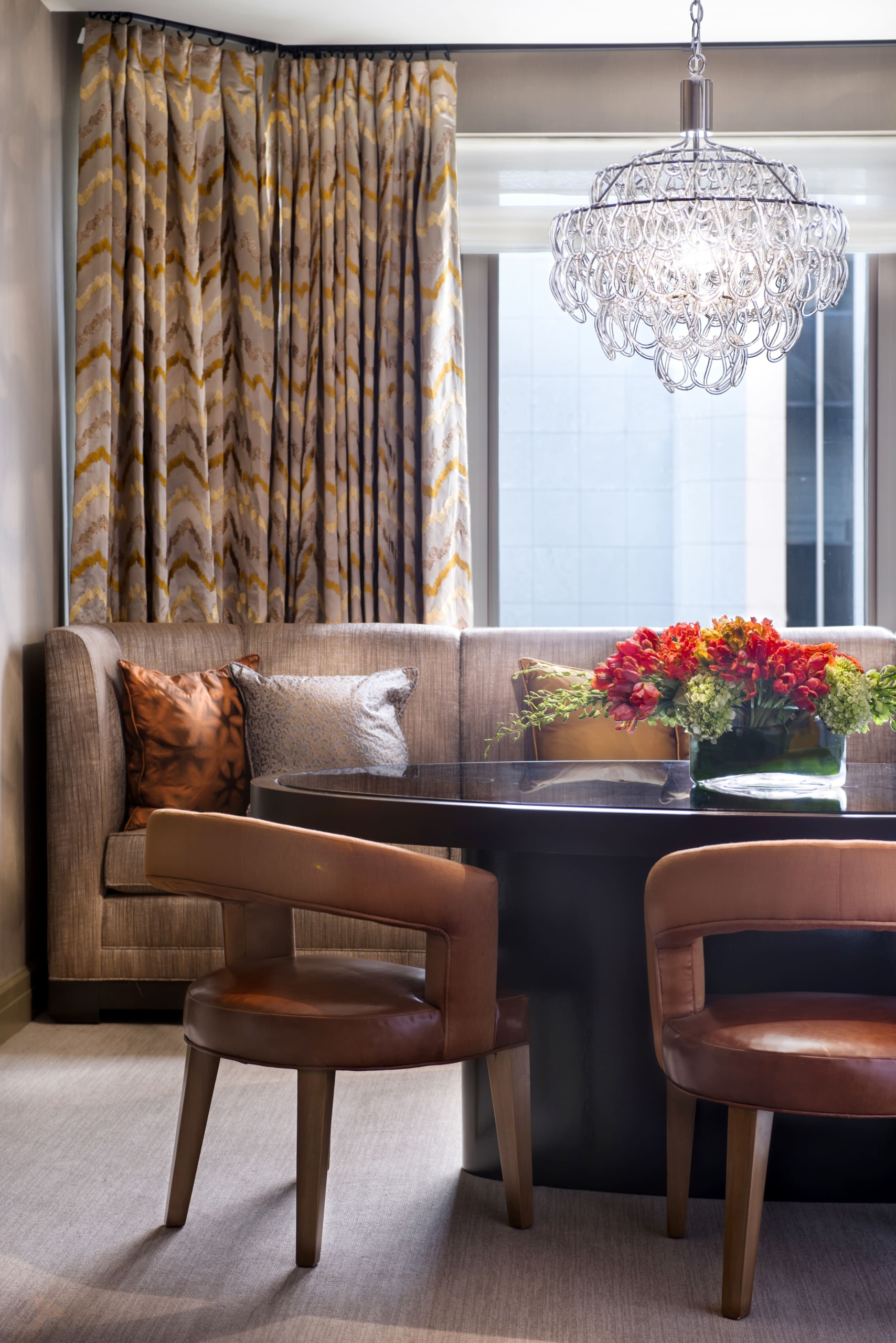 living room with couch and hints of gold