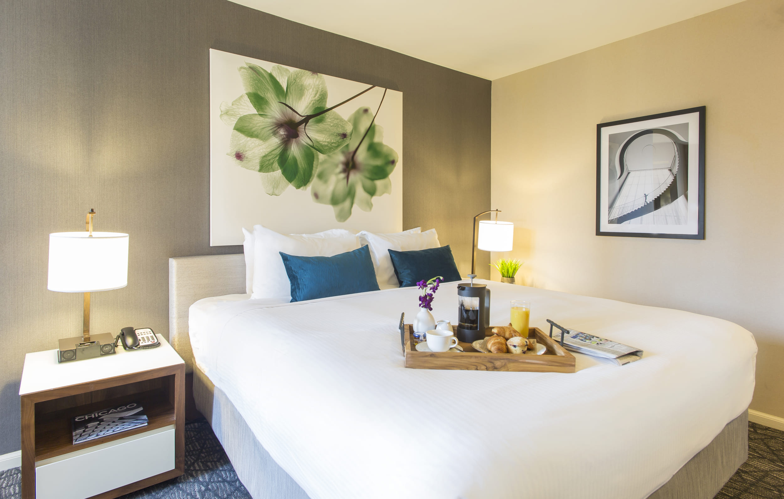 Bedroom with breakfast tray