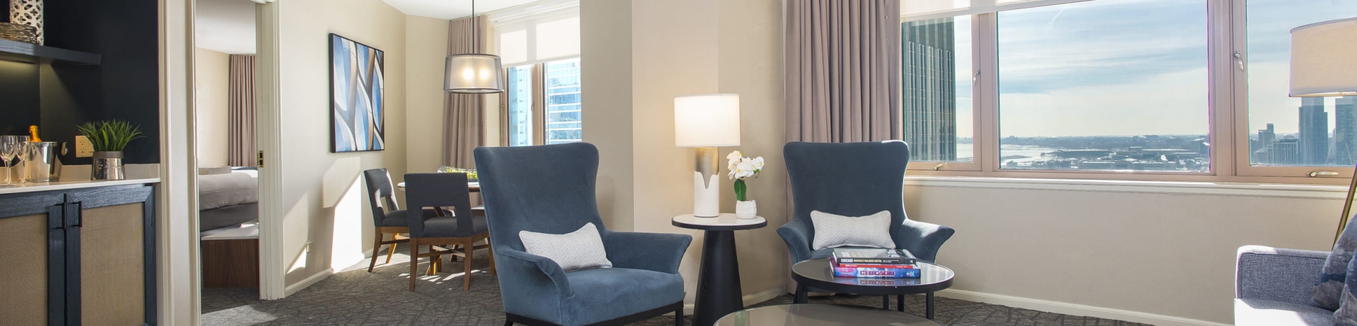 living room with view of chicago