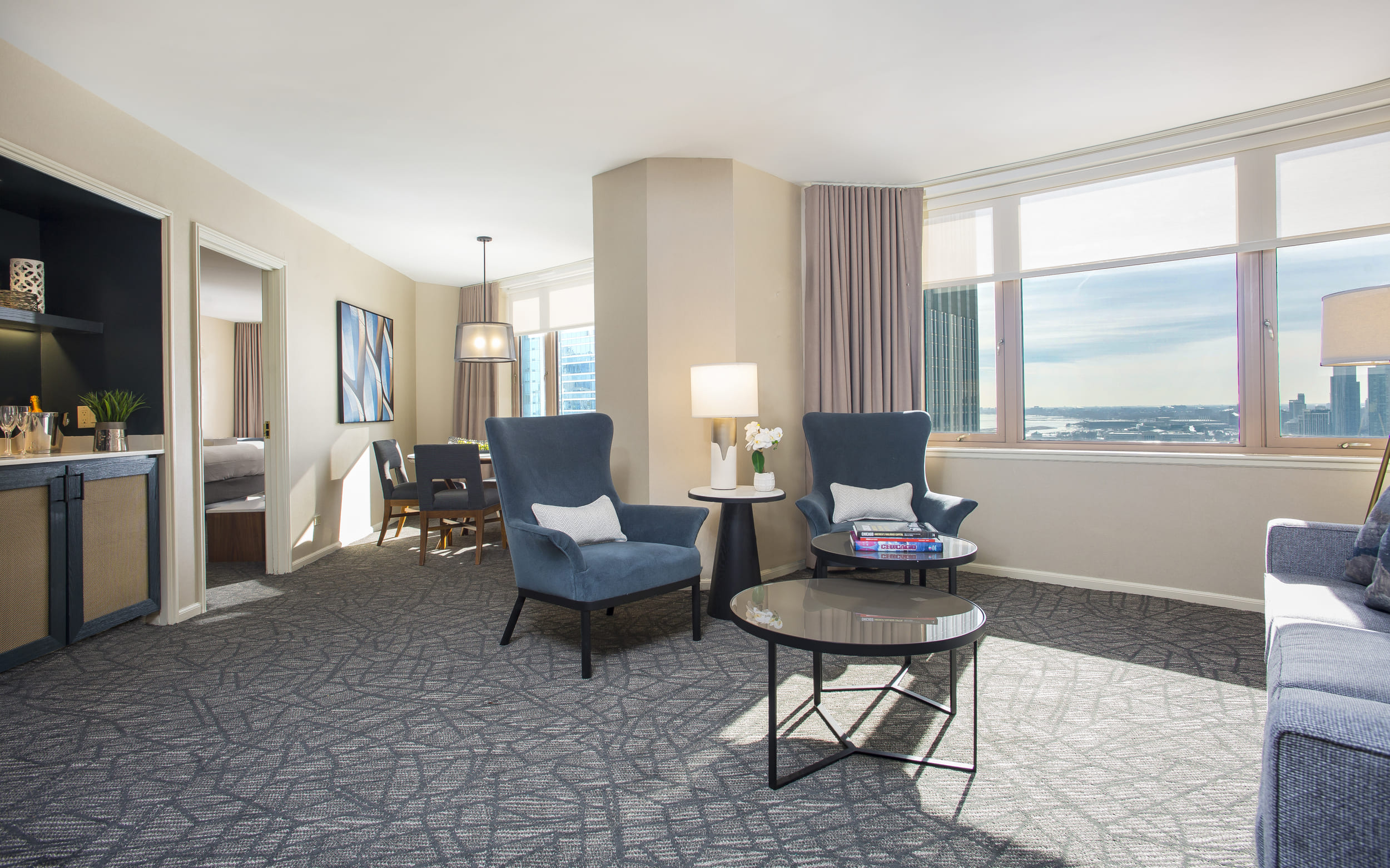 living room with view of chicago