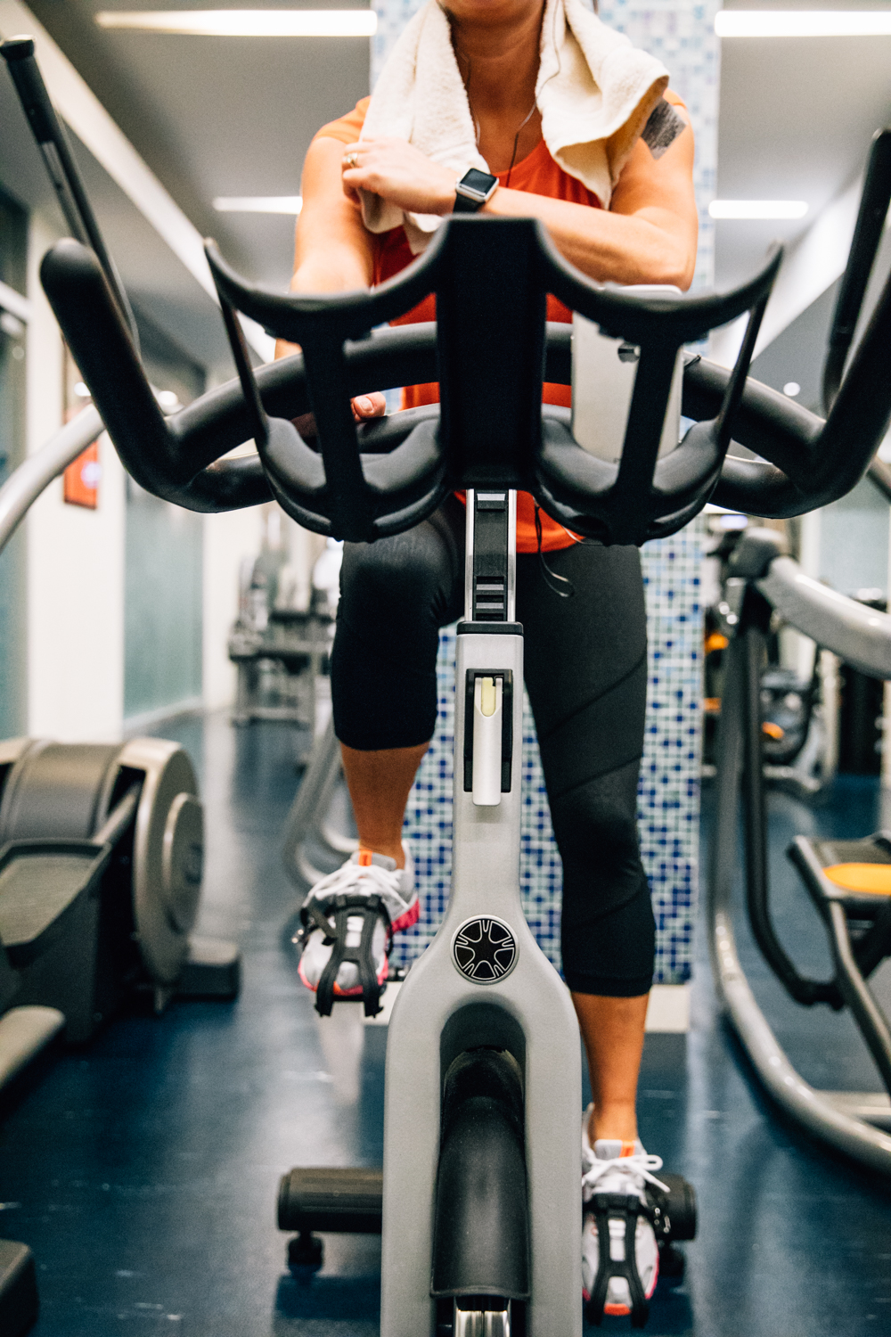 woman on stationary bike