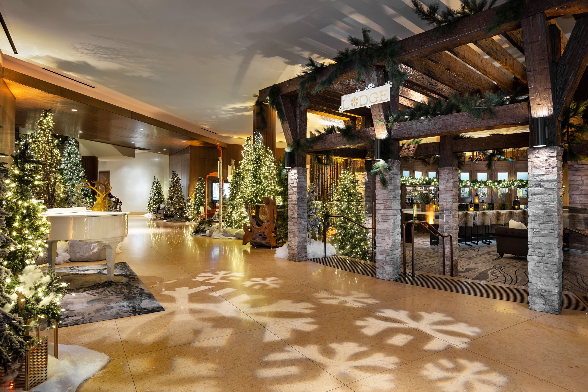 Lobby decorated for the festive season