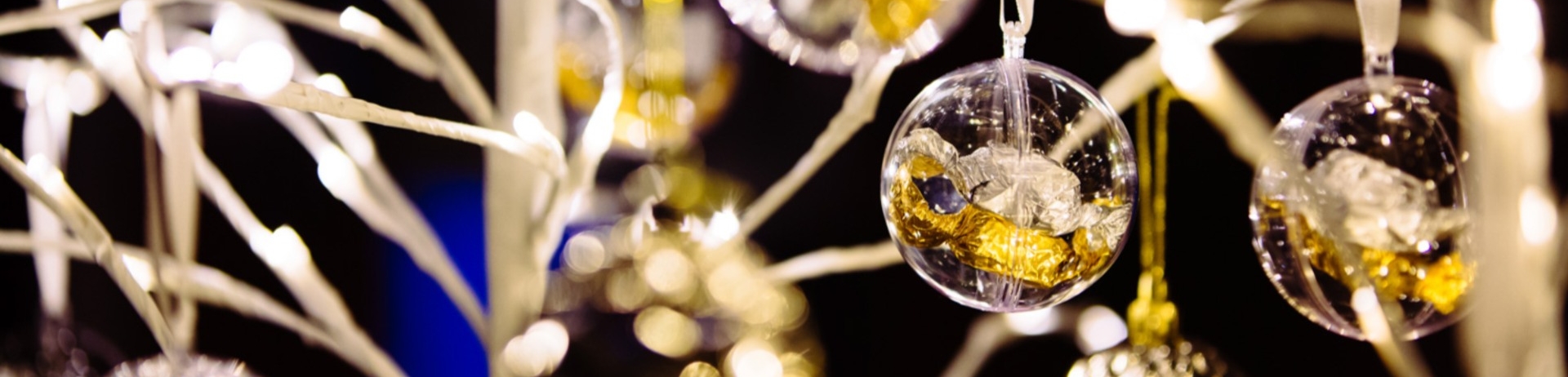 close up of tree ornaments