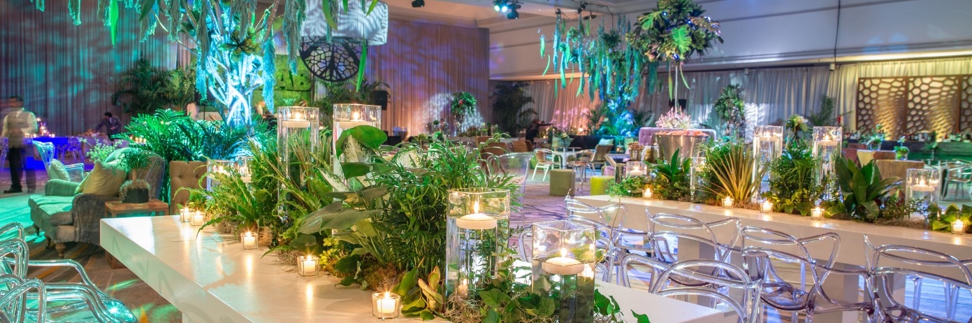 event set up with lots of plants