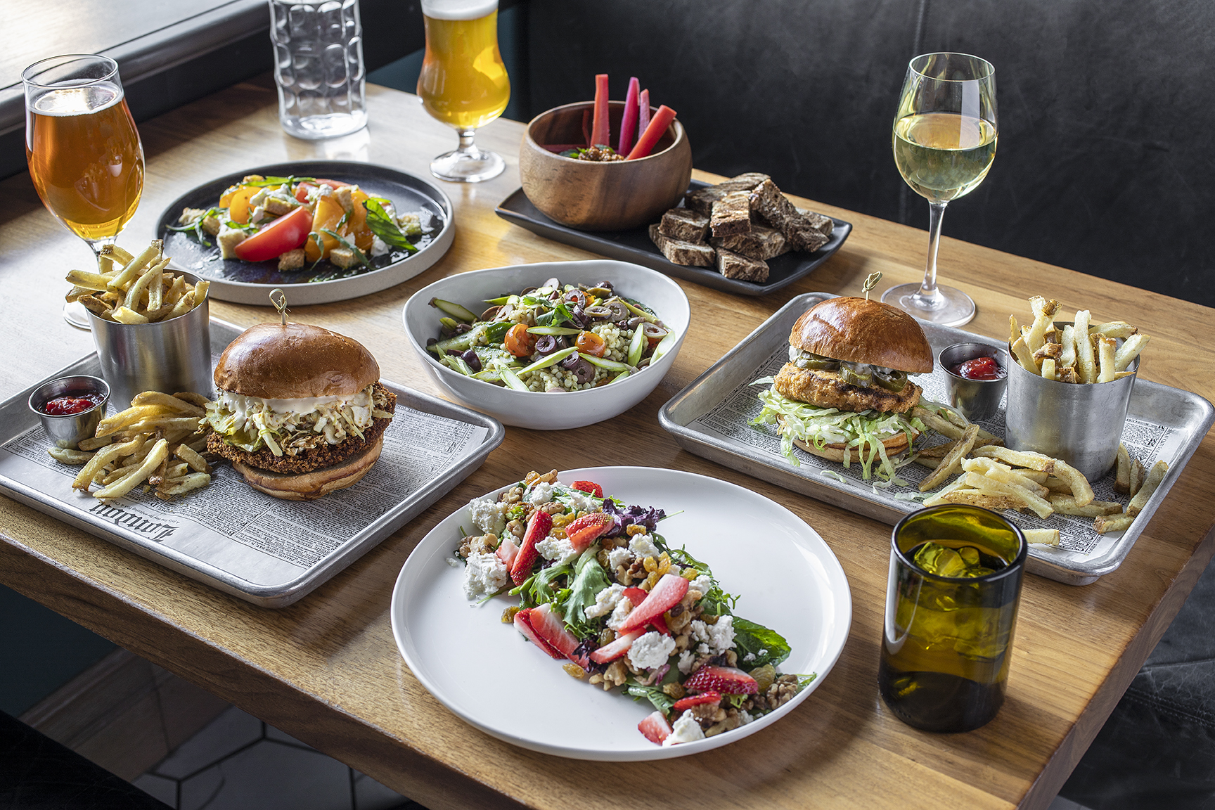 tablescape of wine and food
