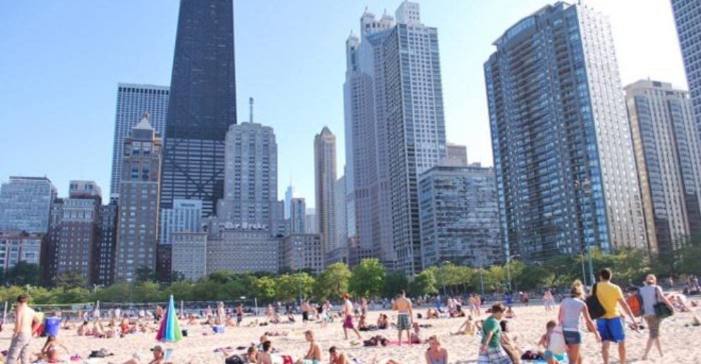 beach with chicago skyline