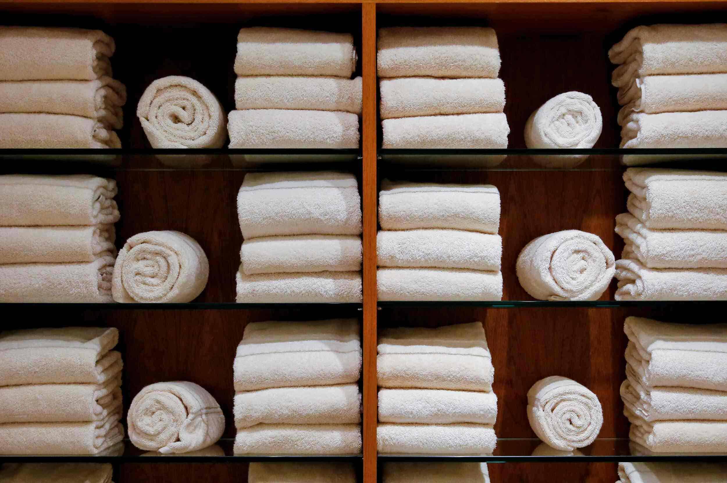 shelfs with white towels