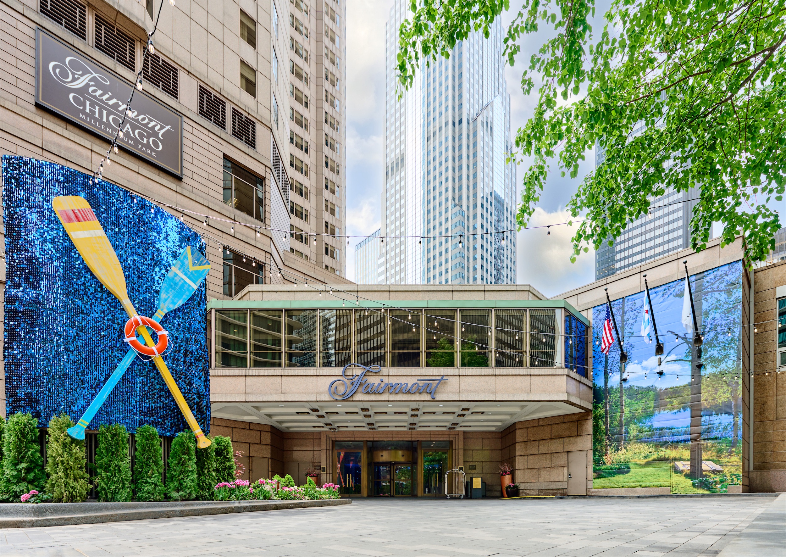 Fairmont Chicago exterior shot with Lake House decor